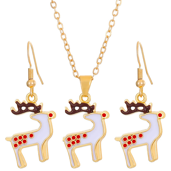 Women's Christmas Jewelry Set With Snowman Snowflake And Bell Pendants Electroplated Alloy Necklace And Earrings