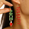 Women's Christmas Letter Asymmetrical Alloy Drop Earrings With Santa Hat Design Plated Red And Green Festive Party Jewelry