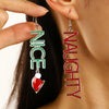 Women's Christmas Letter Asymmetrical Alloy Drop Earrings With Santa Hat Design Plated Red And Green Festive Party Jewelry