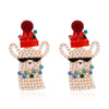 Women's Christmas Popcorn Light Bulb Drop Earrings With Red And Green Rhinestone Accents And Dripfinish Alloy Design