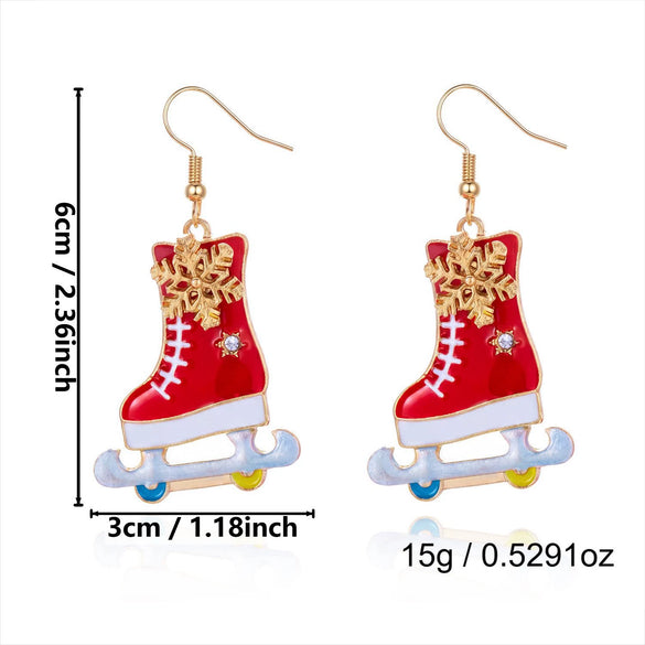 Women's Christmas Popcorn Light Bulb Drop Earrings With Red And Green Rhinestone Accents And Dripfinish Alloy Design