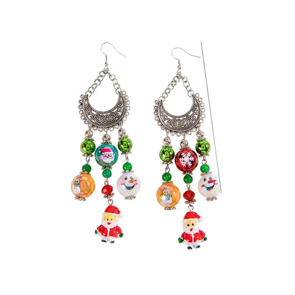 Women's Christmas Red Bow Bell Tassel Earrings With Electroplated Alloy Design And Plush Santa Claus Detail
