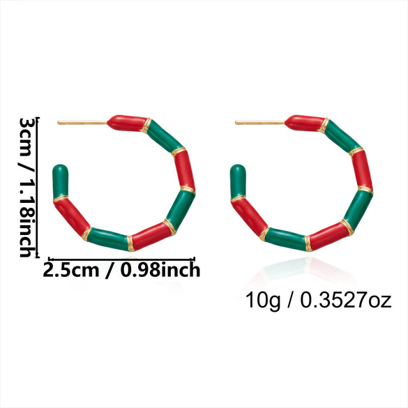 Women's Christmas Red Green And White Electroplated Alloy Twisted Spiral Cshaped Earrings For Festive Party Wear
