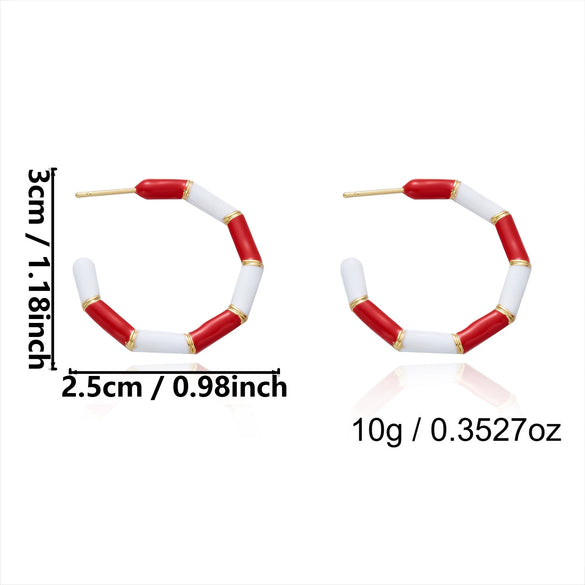 Women's Christmas Red Green And White Electroplated Alloy Twisted Spiral Cshaped Earrings For Festive Party Wear
