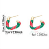 Women's Christmas Red Green And White Electroplated Alloy Twisted Spiral Cshaped Earrings For Festive Party Wear