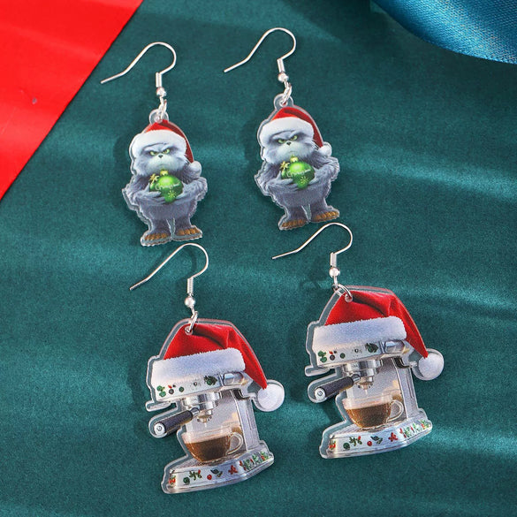 Women's Christmas Santa Claus Acrylic Earrings With Engraved Star Geometric Design Festive Statement Jewelry