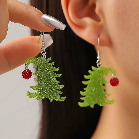 Women's Christmas Santa Claus Acrylic Earrings With Engraved Star Geometric Design Festive Statement Jewelry
