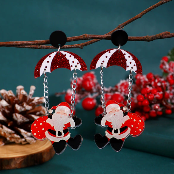 Women's Christmas Santa Claus Acrylic Earrings With Engraved Star Geometric Design Festive Statement Jewelry