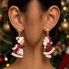 Women's Christmas Santa Claus And Elk Drop Earrings Exaggerated Colorful Rhinestone Alloy Electroplated Ear Hooks
