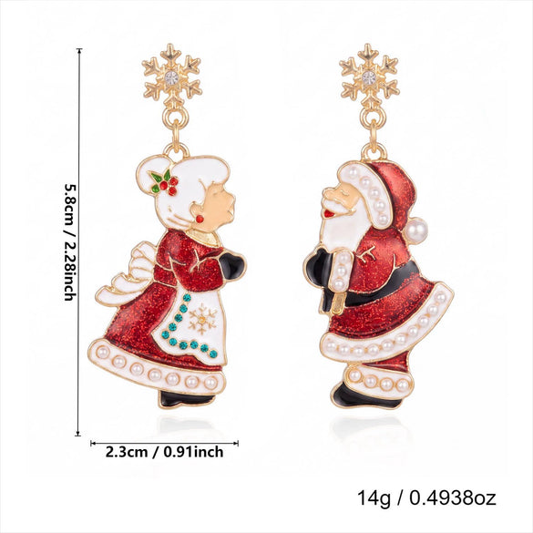 Women's Christmas Santa Claus And Elk Drop Earrings Exaggerated Colorful Rhinestone Alloy Electroplated Ear Hooks