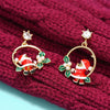 Women's Christmas Santa Claus Wreath Earrings With Leaf And Pearl Details Copper Electroplated Festive Jewelry
