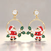 Women's Christmas Santa Claus Wreath Earrings With Leaf And Pearl Details Copper Electroplated Festive Jewelry