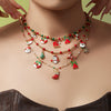 Women's Christmas Seed Bead Chain Necklace With Santa Claus Snowflake And Reindeer Pendants Electroplated Titanium Steel Geometric Design