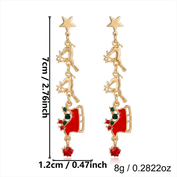 Women's Christmas Sleigh Drop Earrings Electroplated Alloy With Red And Green Contrast Ball Details And Stainless Steel Ear Posts