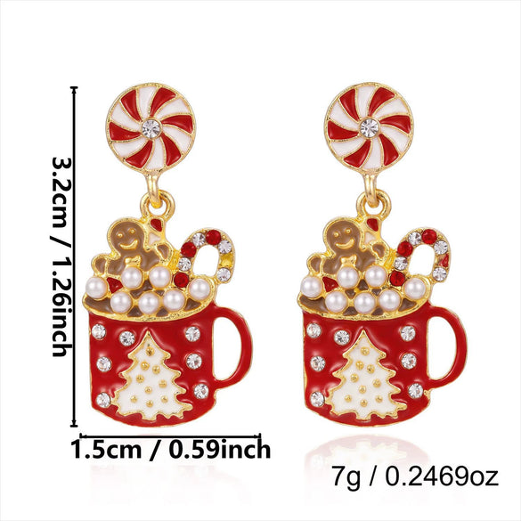 Women's Christmas Sleigh Drop Earrings Electroplated Alloy With Red And Green Contrast Ball Details And Stainless Steel Ear Posts