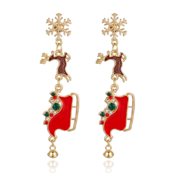 Women's Christmas Sleigh Drop Earrings Electroplated Alloy With Red And Green Contrast Ball Details And Stainless Steel Ear Posts