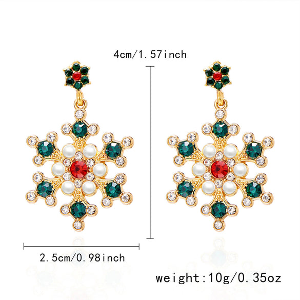 Women's Christmas Snowflake Drop Earrings With Diamond Accents Alloy Electroplated Retro Holiday Jewelry