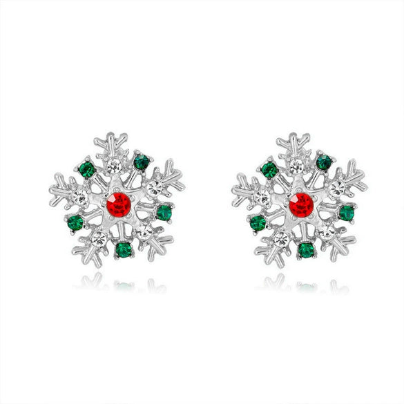 Women's Christmas Snowflake Drop Earrings With Diamond Accents Alloy Electroplated Retro Holiday Jewelry