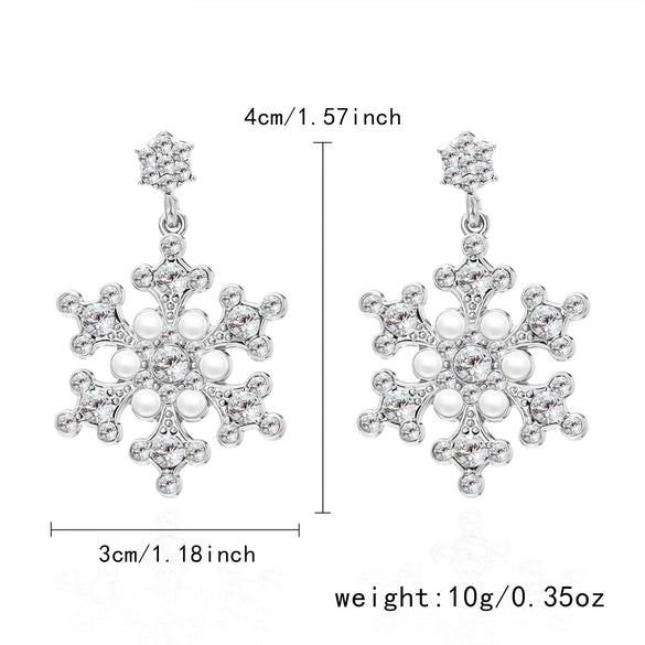 Women's Christmas Snowflake Drop Earrings With Diamond Accents Alloy Electroplated Retro Holiday Jewelry