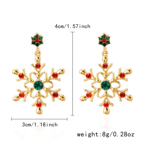 Women's Christmas Snowflake Drop Earrings With Diamond Accents Alloy Electroplated Retro Holiday Jewelry