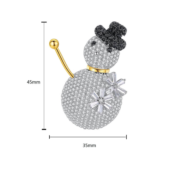 Women's Christmas Snowman Brooch With Zircon Microsetting Copper Decorative Jewelry Accessory