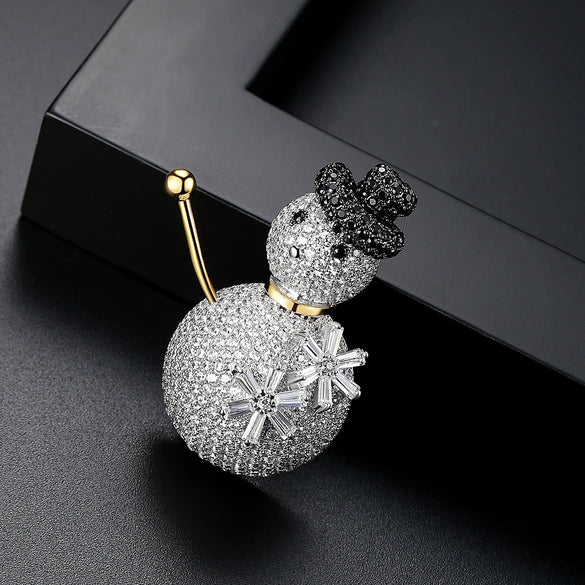 Women's Christmas Snowman Brooch With Zircon Microsetting Copper Decorative Jewelry Accessory