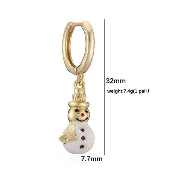Women's Christmas Snowman Hat Earrings With Zircon And Pearl Geometric Inlay Sweet Festive Copper Ear Hoops