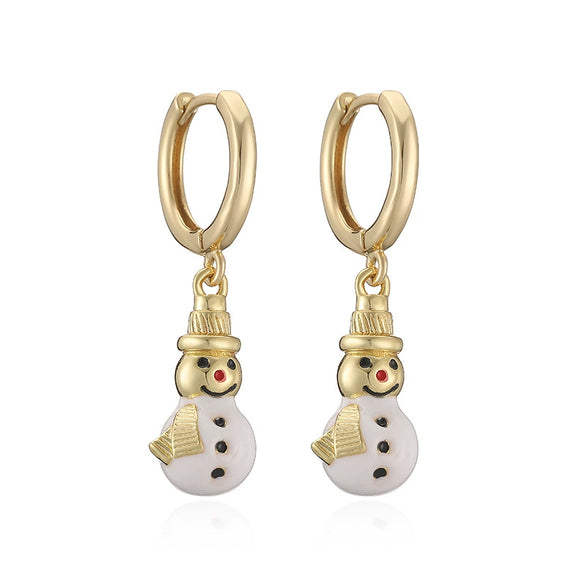 Women's Christmas Snowman Hat Earrings With Zircon And Pearl Geometric Inlay Sweet Festive Copper Ear Hoops