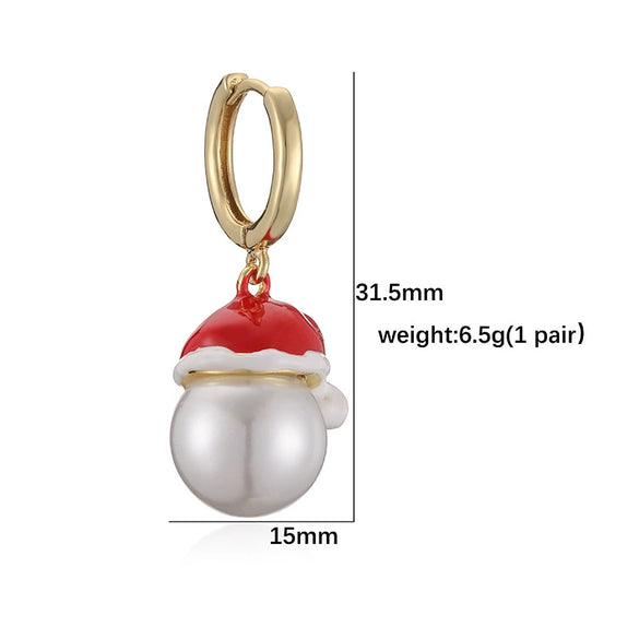 Women's Christmas Snowman Hat Earrings With Zircon And Pearl Geometric Inlay Sweet Festive Copper Ear Hoops