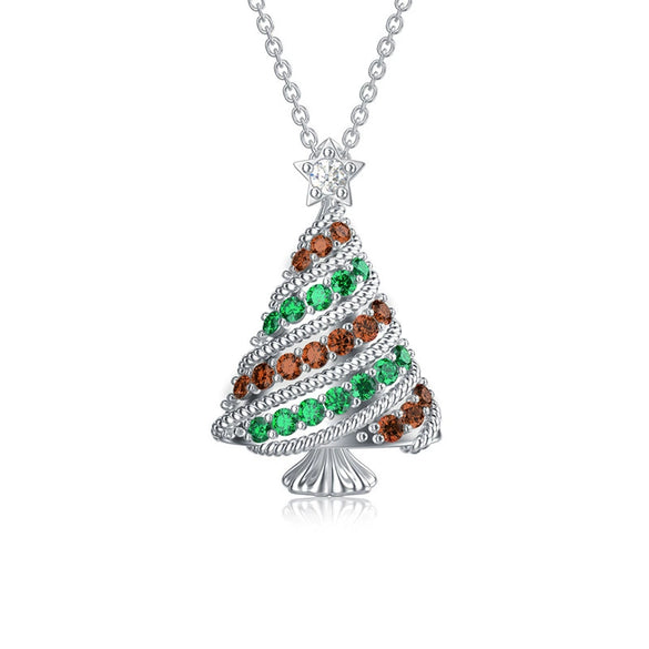 Women's Christmas Star And Leaf Pendant Necklace With Zirconia Inlay Copper Geometric Design And Oshaped Chain