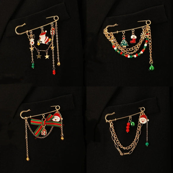 Women's Christmas Star Brooch Zinc Alloy Festive Bow Snowflake Reindeer Tree Design Electroplated Holiday Jewelry Pin