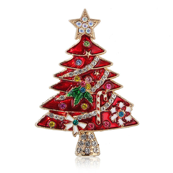 Women's Christmas Tree Brooch With Enamel Glaze And Rhinestone Embellishments Dripping Glaze Alloy Pin For Coats And Suits