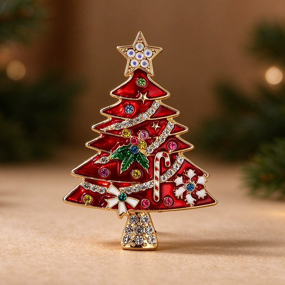 Women's Christmas Tree Brooch With Enamel Glaze And Rhinestone Embellishments Dripping Glaze Alloy Pin For Coats And Suits