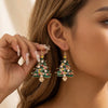 Women's Christmas Tree Drop Earrings With Colorful Rhinestones And Faux Pearls Electroplated Alloy Holiday Jewelry With Stainless Steel Posts