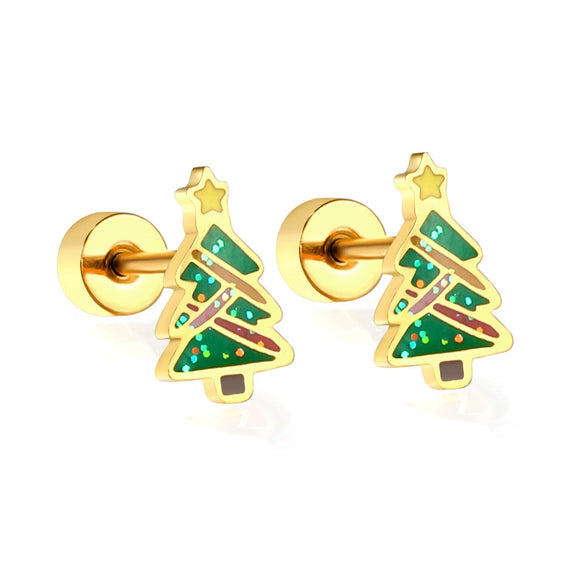 Women's Christmas Tree Earrings Cute Simple Festival Design Stainless Steel Electroplated Earrings For Holiday And Winter Styling