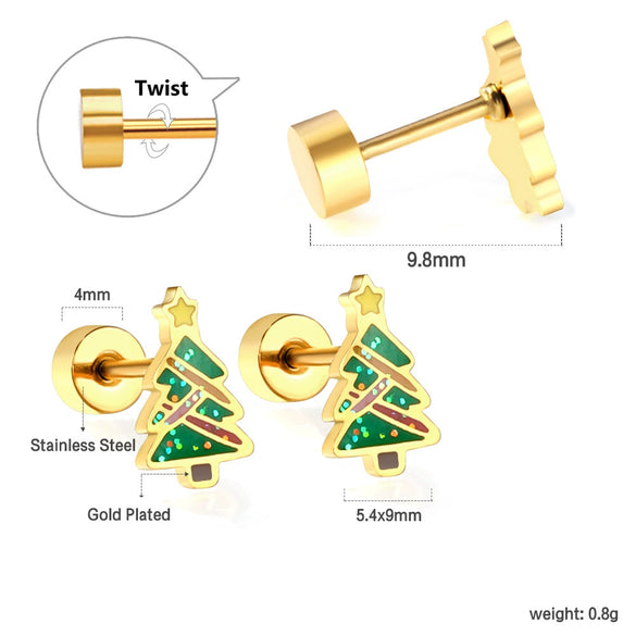 Women's Christmas Tree Earrings Stainless Steel Electroplated Geometric Holiday Fashion Jewelry