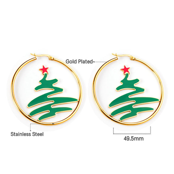 Women's Christmas Tree Earrings Stainless Steel Electroplated Geometric Holiday Fashion Jewelry