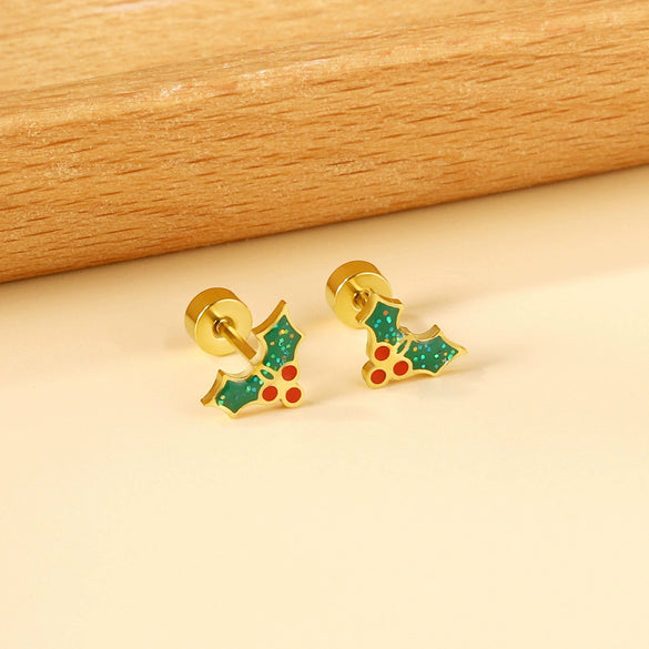 Women's Christmas Tree Earrings Stainless Steel Electroplated Geometric Holiday Fashion Jewelry