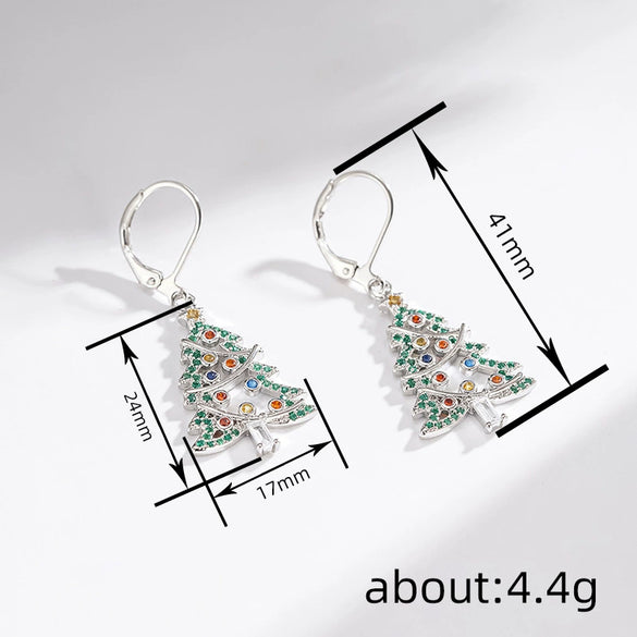 Women's Christmas Tree Earrings With Waxinlaid Cubic Zirconia And Colorful Gemstones Copper Starshaped Holiday Jewelry