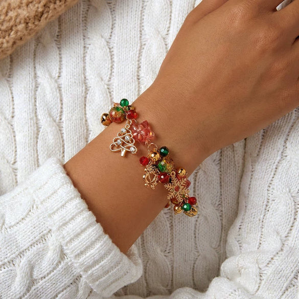 Women's Christmas Tree Pendant Bracelet With Colorful Beads Electroplated Alloy Jewelry In A Festive Fashion Style