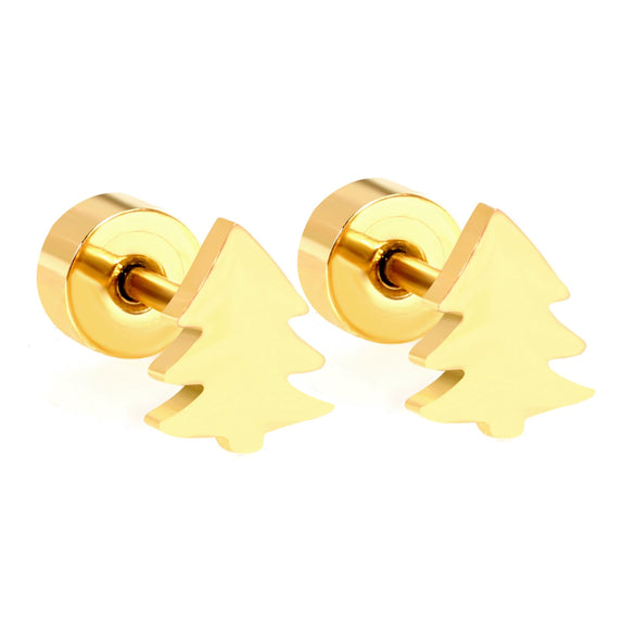 Women's Christmas Tree Pendant Earrings In Stainless Steel With Electroplated Finish Cute Simple Festive Design