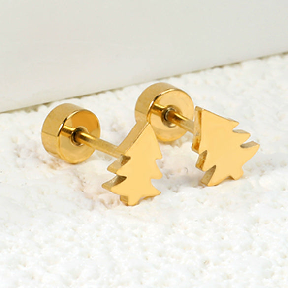 Women's Christmas Tree Pendant Earrings In Stainless Steel With Electroplated Finish Cute Simple Festive Design