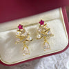 Women's Christmas Tree Water Drop Pendant Earrings With Zircon Accents Geometric Copper Holiday Jewelry