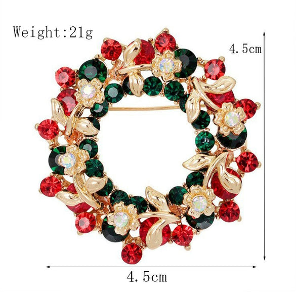 Women's Christmas Wreath Brooch With Rhinestone Detailing Electroplated Alloy Festive Jewelry Pin For Clothing Accessories