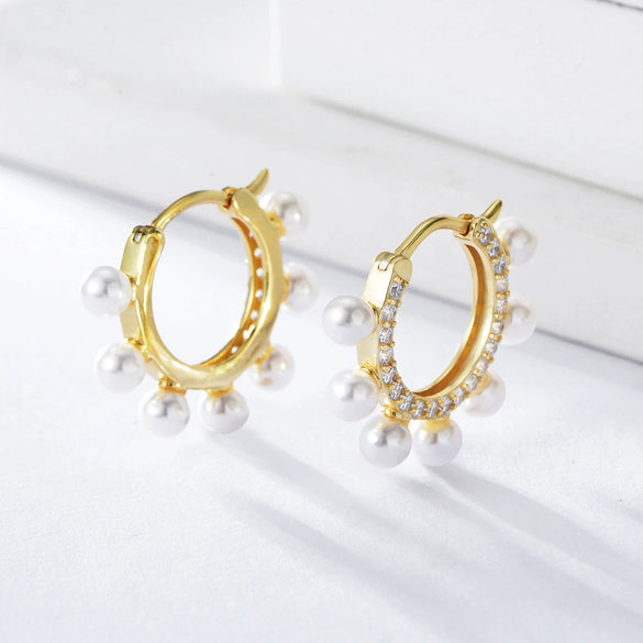 Women's Circleshaped 925 Sterling Silver Pearl Geometric Earrings