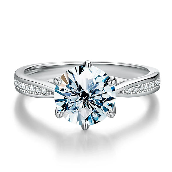 Women's Classic 6Claw Moissanite Wedding Ring In 925 Sterling Silver With Geometric Style And Electroplating