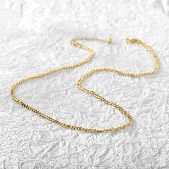 Women's Classic Cuban Chain Necklace Copper Plated With 18K Gold Flat Geometric Link Layering Necklace