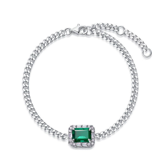 Women's Classic Geometric Cultivated Emerald S925 Silver Chain Bracelet Set With Diamonds