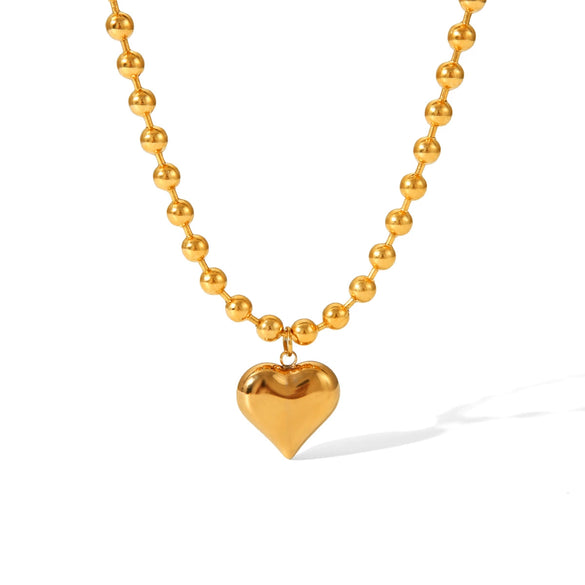 Women's Classic Heart Titanium Steel And Stainless Steel Necklace With Geometric Styling And Electroplating Ball Chain