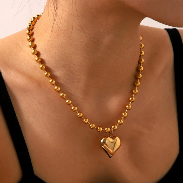 Women's Classic Heart Titanium Steel And Stainless Steel Necklace With Geometric Styling And Electroplating Ball Chain
